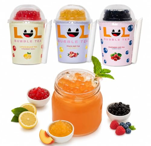 Cocojoy - Tris Mix Bubble Tea alla Frutta con Perle del Bubble Tea - 3 Confezioni da 275ml | Gusti: Limone/Fragola, Lampone/Mirtillo, Pesca Rossa/Mango | Bevanda con Perle di Frutta, Drink Estivo