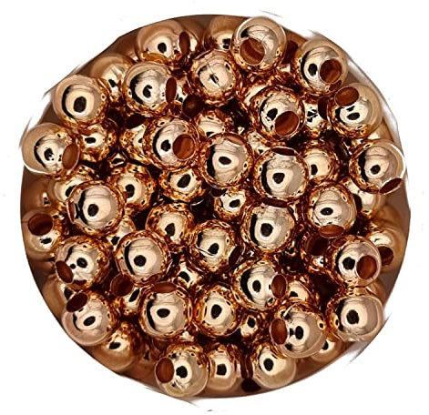 Metall Perlen Großlochperlen 4 mm, ca. 100 Stück, Rosegoldfarben, Rund mit Loch zum Basteln, Spaßer Perlen, DIY Glitzer-Perlen, Schmuckperlen Kugel Kugeln Zwischenperlen Beads Schmuck