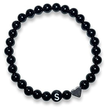 Majas Perlen Armband mit Initial Turmalin Herz echt platiniert - echte Edelsteine Mondstein Apatit Citrin Amethyst uvm. zur Auwahl - Geschenk Liebe Freundschaft Erinnerung - Handmade Personalisierbar