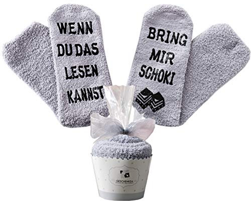Schokolade Geschenk, Schokolade Socken, Adventskalender Geschenke Frauen, WENN DU DAS LESEN KANNST BRING MIR Schoki, Grau, 36-42