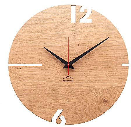 huamet Wanduhr Holz Eiche astig PUHR, rund - Design Holzwanduhr, geräuschlos ohne Tickgeräusch - Qualitätsprodukt Made in Südtirol - CH50-A-00