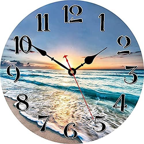 VIKMARI stille wanduhr Non Ticking, Quarz Excellent Accurate Sweep-Bewegung Holz wanduhr 14 Zoll/34cm ozeanwelle