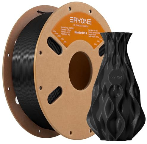 ERYONE PLA Filament 1.75 mm, 3D Drucker Filament PLA, Maßgenauigkeit +/- 0,03 mm 1 kg/Spule, Kohlen Schwarz
