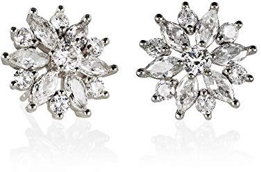 ZAVANA Große Silber Zirkonia Ohrringe für Frauen. Funkelnde Ohrstecker für Damen mit Zirkonia-Steinen. Silberohrringe, Statement-Ohrringe mit Blumen