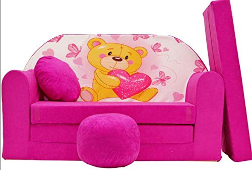 BDW Schlafsofa für Kinder mit Sitzhocker/Kissen, Coton, ROSA 168 x 98 x 60 cm
