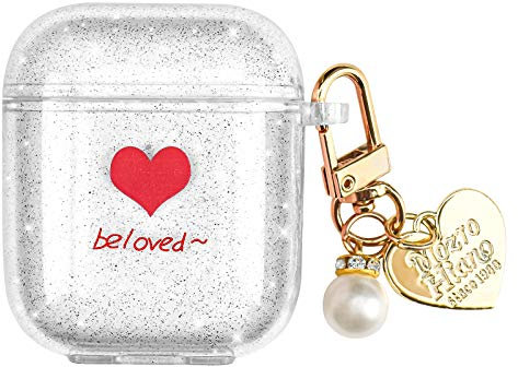 Newseego Compatibile con AirPods 2 & 1 Custodia, Ultra Sottile Trasparente Glitter Liquido Antiurto Protettivi Cover Adatto per Maschio e Donna con Portachiavi per AirPods 2 & 1-Bianca