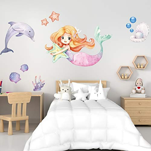 tjapalo® v103 Wandtattoo Meerjungfrau groß Wandtattoo Mädchenzimmer Wandsticker Kinderzimmer Wandtattoo mädchen Meerjungfrau, Größe: L groß