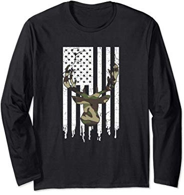 Camo Antlers Usa Fierté Fierté Drapeau Drapeau Américain Manche Longue