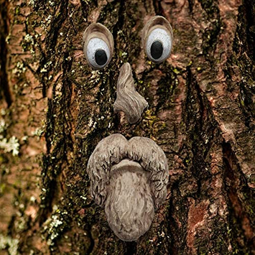 BTMIEY Décorations 3D en forme de visage d'arbre de vieil homme, sculpture amusante de visage d'arbre fantaisiste (A)
