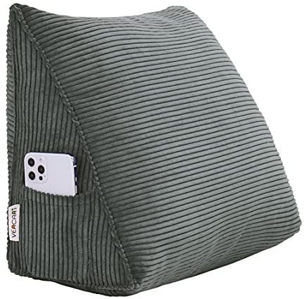 VERCART Rückenkissen Bett Rückenlehne Keilkissen Kopfteil Gepolstert Lesekissen Wandkissen Lendenkissen für Couch, Groß Sofakissen Kopfkissen, Stützkissen, Nackenkissen Kordsamt Bezug Grau 45cm
