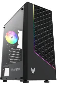 Oversteel - Iridium Gaming PC Case Compatible with ATX, Micro ATX and ITX Boards, 120mm A-RGB Fan Included, Mesh Front, 2 Dust Filters, Tempered Side Glass, USB 3.0, Black