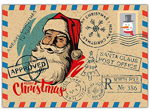 A4 XXL Weihnachtskarte MERRY CHRISTMAS SANTA mit Umschlag - edle Klappkarte für Kollegen Freunde Verwandte - Frohe Weihnachten Karte von BREITENWERK