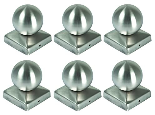 BURI 6x Edelstahl Pfostenkappe Kugel 90 x 90 mm Zaunkappe Zierkappe Pfahl Abdeckung