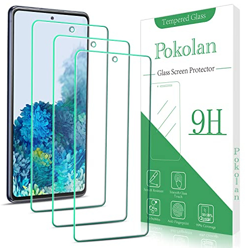 Pokolan Lot de 3 films de protection d'écran en verre trempé pour Samsung Galaxy S20 FE 5G, compatible avec empreintes digitales, dureté 9H, sans bulles, anti-rayures, facile à installer