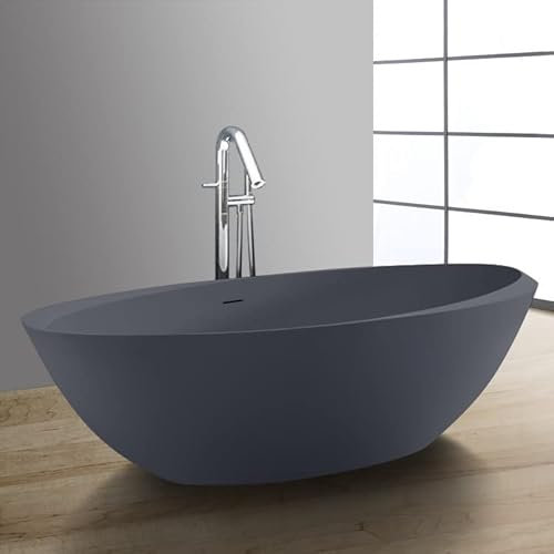 StoneArt Freistehende Badewanne aus Mineralguss Design Gussmarmor Standbadewanne moderne Wanne freistehend inkl. Ablaufgarnitur BS-531 190x100 beton-grau matt