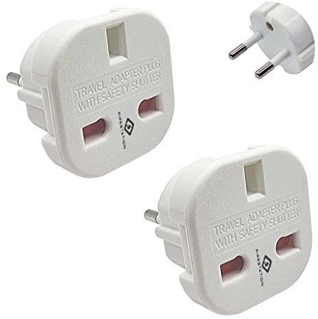 Pipestation UK to European Plug Adapter - 2 Pack - Travel Plugs UK to EU - Universal Adapter Plug United Kingdom to Europe Type C, E, F - EU Travel Adaptor - Small, Light & Compact Adapter