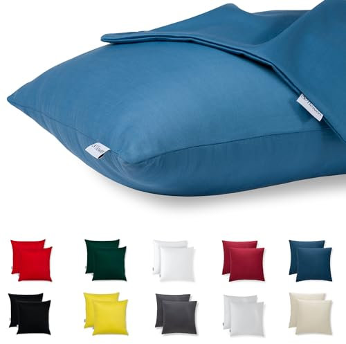 Kissenbezug 65x65 Baumwolle Premium Satin 2er Set Kissenhülle Deko für Kissen Sofa/Bett Stoff Superweicher Resistent Hypoallergen Anti-Milben Kopfkissenbezug mit Verdecktem Zip Voll Waschbar