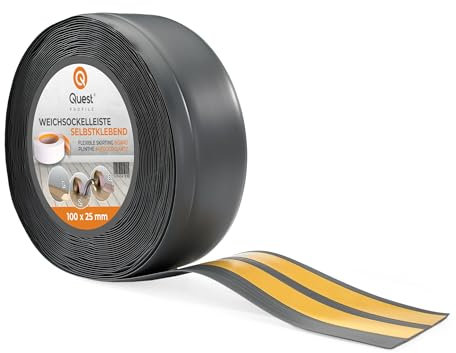 Quest Plinthe Souple Autoadhésive - 70 mm x 20 mm - Plinthe Autocollante en PVC de finition - Pour murs, sols – PVC, flexible, imperméable, décorative (Gris foncé, 10m)