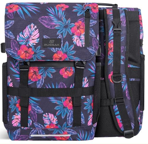 RUGSAK® Original | 30L Rolltop Rucksack [3-Size-Technology] mit 18 Lapotpfach | Wasserresistent | für Arbeit Schule Reisen und Sport | Damen und Herren - Lovely Blossom