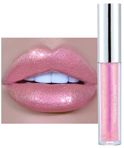 Metallic Lipstick Pink Lip Gloss Glitter Lipgloss Non-Stick Cup Lipstick Pink Long-Lasting, Liquid Lipgloss for Shiny And Sparkle (#04)