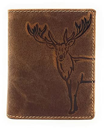 Lemasi echt Leder Geldbörse für Männer, naturbelassenes Hunterleder mit RFID NFC Schutz Hirsch (Braun Hochformat)