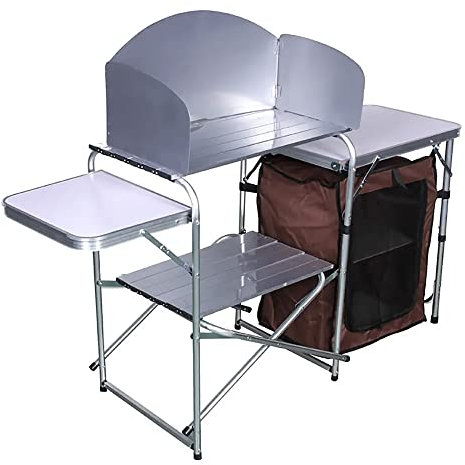 Tavolo da Cucina Pieghevole da Campeggio, Tavolo da Cucina Esterno con Organizzatore di Stoccaggio del Parabrezza E Borsa per Il Trasporto, per Picnic, Barbecue, Viaggi in Camper