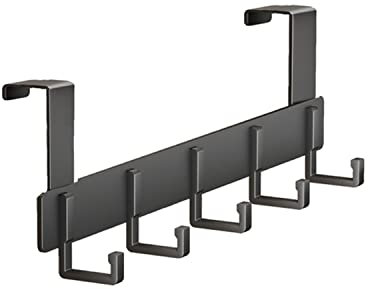 ASOPFYUM Over The Door Hook Hanger, Over Door Coat Hooks - 5 Hooks, Door Hook is Used to Hang Coats, Coats, Jackets, Towels, Bags or Various Other Items (Black)