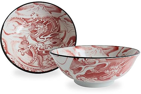 Mino Ware Schale aus japanischer Keramik, Ramen Nudeln, Donburi, (Set von 2) hergestellt in Japan, Rot, 2 Stück KND203