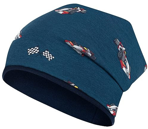 Smarilla Mütze Junge Herbst Übergang Stoffmütze Beanie Kindermütze Allover-Print, Größe: 54-56, Farbe: Blau-Rennauto