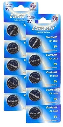 Eunicell - 10 x CR2032 3V Lithium Coin Battery/Button Battery - (DL2032/CR2032) Suitable for use in LED lights, Digital Voice Recorders, Toys, Blood Glucose, Cholesterol Testing, Meters, Toys
