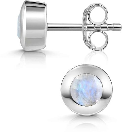 Materia Mondstein Ohrstecker Silber 925 Damen rund SO-155-Mondstein