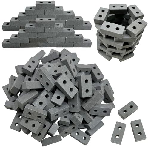Woohome Miniatur Ziegelsteine - 100 Stück, 1:16 Miniatur Ziegel für DIY Puppenhaus, Fairy Garten Dekoration (2 Loche Ziegel, Grau)