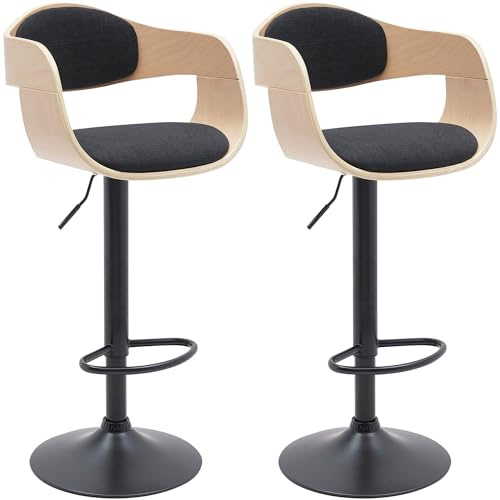 CLP Barhocker 2er Set mit Lehne Kingston, Barstühle gepolstert mit Kunstleder oder Stoffbezug, Tresenstühle höhenverstellbar | Farbe Natur/schwarz Material Stoff