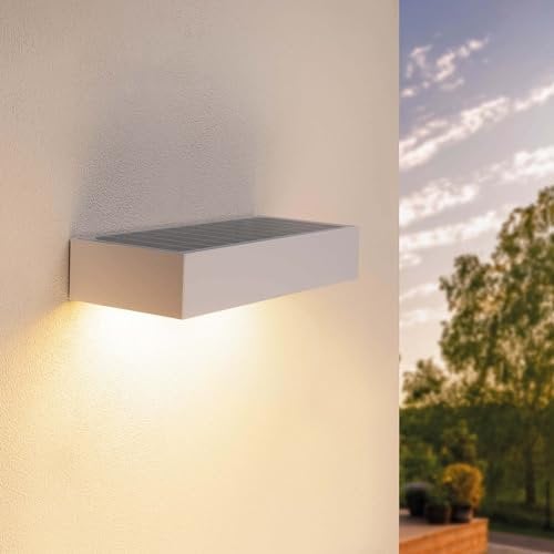 Ledvion - Lampada Solare LED Moderna da Parete, 6W, 3000K, IP65, Bianca, 220 Lumen, con Sensore di Movimento, Energia Solare, Efficienza Energetica & Resistente alle Intemperie