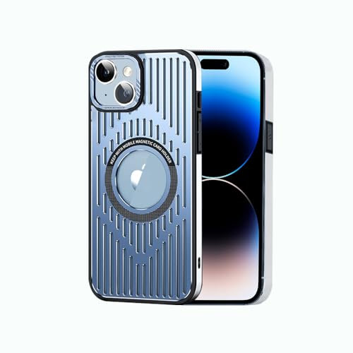 Rdyi6ba8 Atmungsaktives Hülle für iPhone 15, Metall Kühlung Schutzhülle Stoßfest TPU-Abdeckung für iPhone 15 - Blau