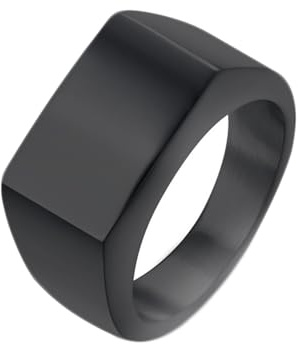 Beydodo Edelstahl Ringe Partner, Herren Ring Personalisiert 13MM Rechteck Siegelring Freundschaftsring Schwarz Ringe für Männer Größe 49-67