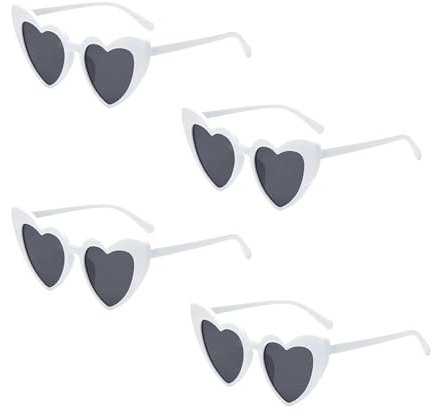 Epokus Herz Sonnenbrille,Vintage Herzform Brille, 4 Stück Herzförmige Party-Sonnenbrille,80er 90er Mode Hippie Brill für Urlaub, Party, Hochzeit, Karneval,Fotoshooting (Weiß)