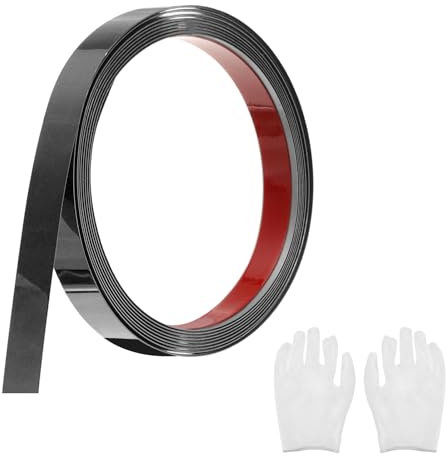 QUARKZMAN Baguette de Moulure Auto-Adhésive en Acier Inoxydable, Noir Miroir à Coller et à Coller avec Gant, Moulure Décorative pour Miroir Mural, 0,6 x 9,8 Pieds
