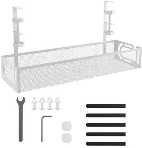 Mecmbj Bandeja Cables Escritorio, No Requiere Perforación, Bandeja Portacables Bajo la Mesa, con Clips de Montaje, Organizador Cables Escritorio, para Oficina, en Casa(Blanco 1,40 * 13 * 7cm)