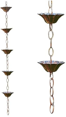 Jeorywoet Rain Chains for Gutters, Rain Chain Copper Imitation Rain Chains for Gutters 3.3ft With 5 Cups Rain Chains Japanese Style Rain Catcher for Downspout, Rain Chains for Outside, Style 1