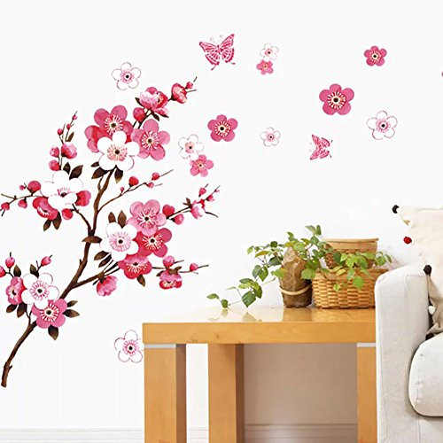 WandSticker4U®- Wandtattoo KIRSCHBLÜTE rot/rosa/weiß (107x64 cm) I Wandsticker Blumen Kirschblüten Sakura Blumen Aufkleber Frühling I Wanddeko Wohnzimmer Schlafzimmer Küche Bad Flur Möbel Aufkleber