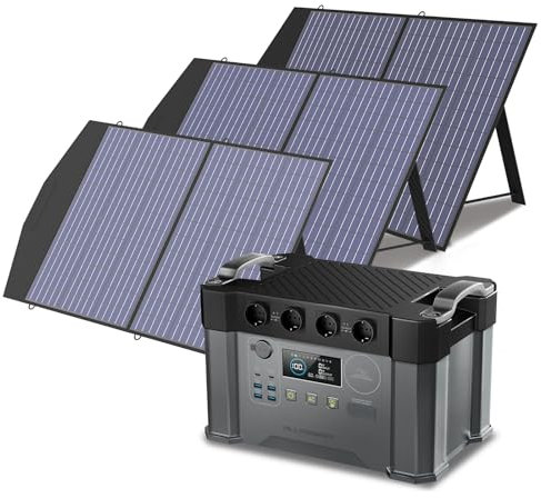 ALLPOWERS S2000 Pro Power Station Portatile 1451Wh, Generatore Solare con 3 Pannello Solare Pieghevole da 100W, 4 Prese AC da 2400W Accumulatore di Corrente
