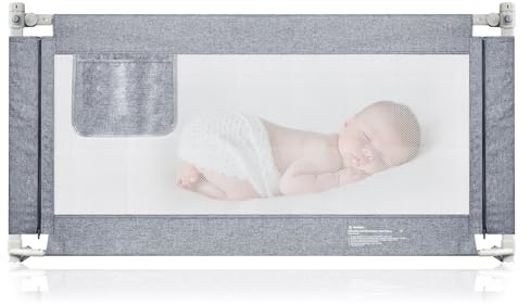 Eldzenith Rausfallschutz Bett, Sicheres Schlafen für Kinder, Tragbar Bettgitter Rausfallschutz Höhenverstellbar 73-93 cm, aus Metall, Bettschutzgitter für Elternbett Kinderbett Familienbett (180 cm)
