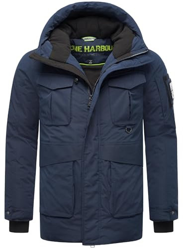STONE HARBOUR Herren warme Kurze Winterjacke mit magnetischer Abdeckleiste und Verstellbarer Kapuze Edriik XX Navy Gr. L