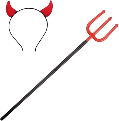 Paxrmuky Teufelshörner Stirnband mit Teufel Gabel für Teufel Kostüm für Frau, Halloween, Cosplay Party Zubehör