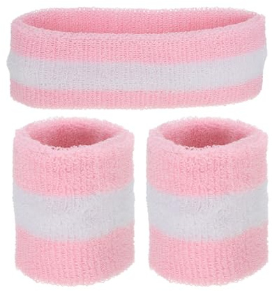 sourcing map Schweißband-Set, Sport-Frottee-Stirnband, Armband-Set, 17,8 x 5,1 cm, feuchtigkeitsableitend, schweißabsorbierend, Kopfband für Damen und Herren, Training, Basketball, Rosa/Weiß