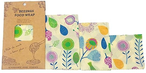 HOUDERCO 3stücke Bienenwachstücher Aus Bio-Baumwolle Wiederverwendbare Lebensmittelverpackungen Für Obst Käse Und Snacks Umweltfreundliche Aufbewahrung Bunten Designs Lavendelblüten