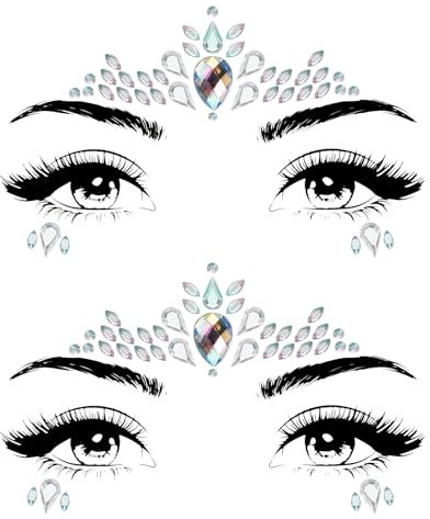 Glitzersteine Gesicht,2 Stück Edelsteine Selbstklebende Strasssteine Aufkleber Temporäre Tattoo für Gesicht und Körper, ideal für Festival Cosplay Make-up, Schminke, Partys und Karneval