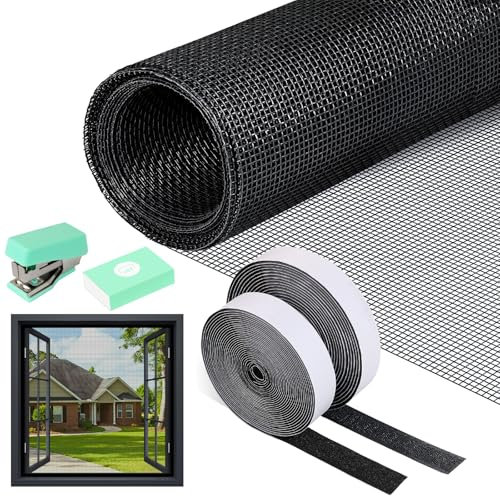 PITMT Mosquiteras para Ventanas, 100x200cm Tela Mosquitera Ventana Ajustable Sin Perforaciones, Malla Mosquitera Ventana con Cinta Adhesiva, Rollo Mosquitera Fibra de Vidrio de Insectos de Protección