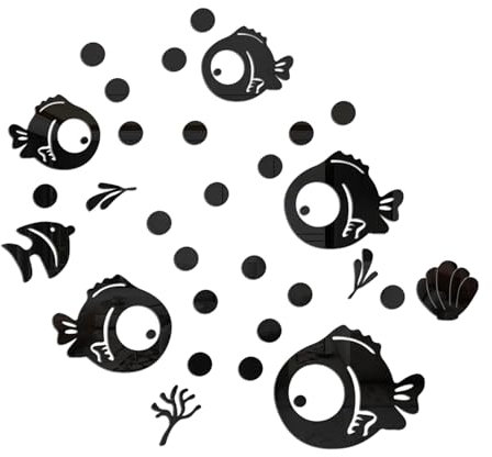 JOZMMZEOOA 30 Piezas Pegatinas Pared Decorativas,Peces y Burbujas Acrílico Pegatinas Espejo Impermeable Pegatina para Pared Adhesivo Decorativo Adornos de Baño,para Sala Estar Baño Deco(Negro)